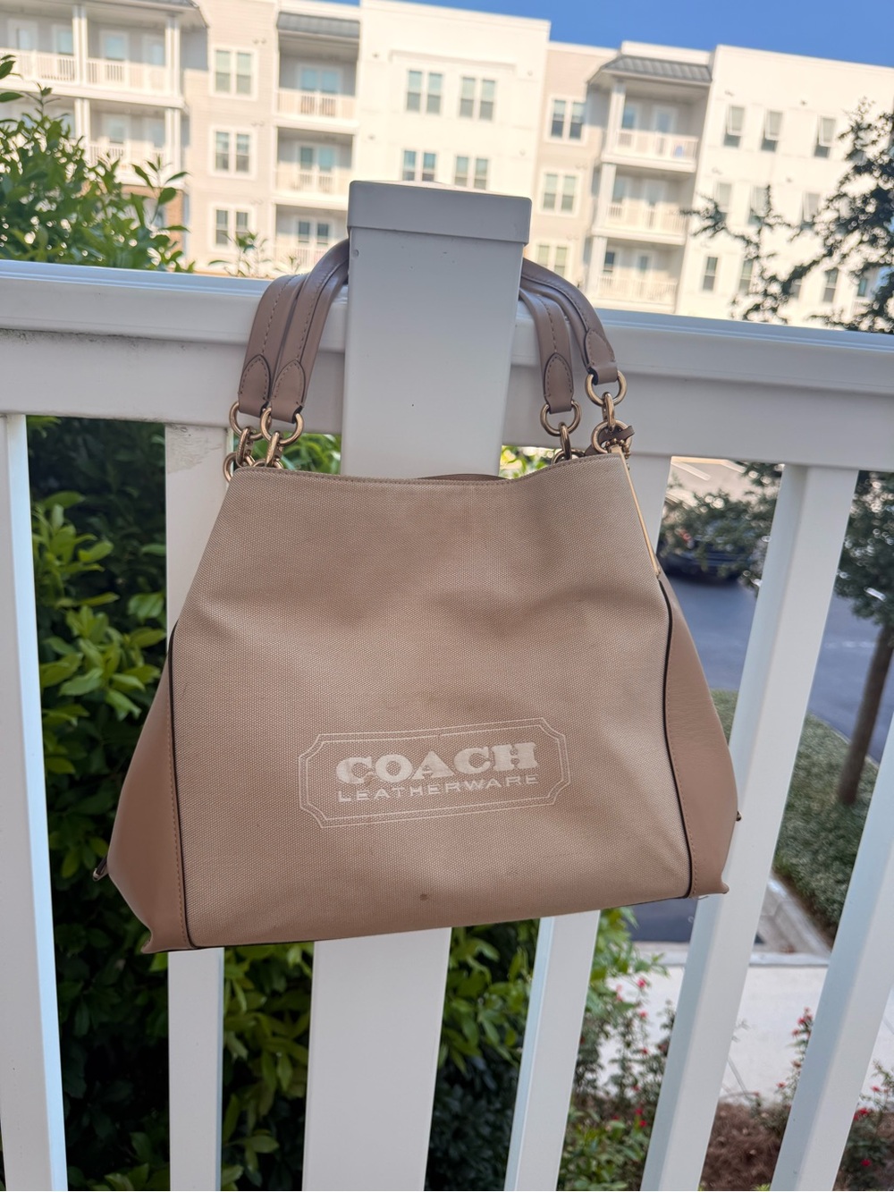 COACH Beige Canvas & Leather Shoulder Tote